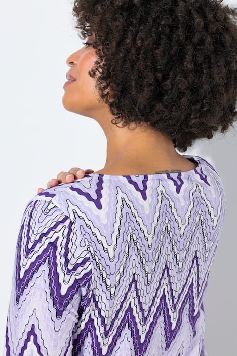 T-shirt, A-lijn, zigzagpatroon, carréhals