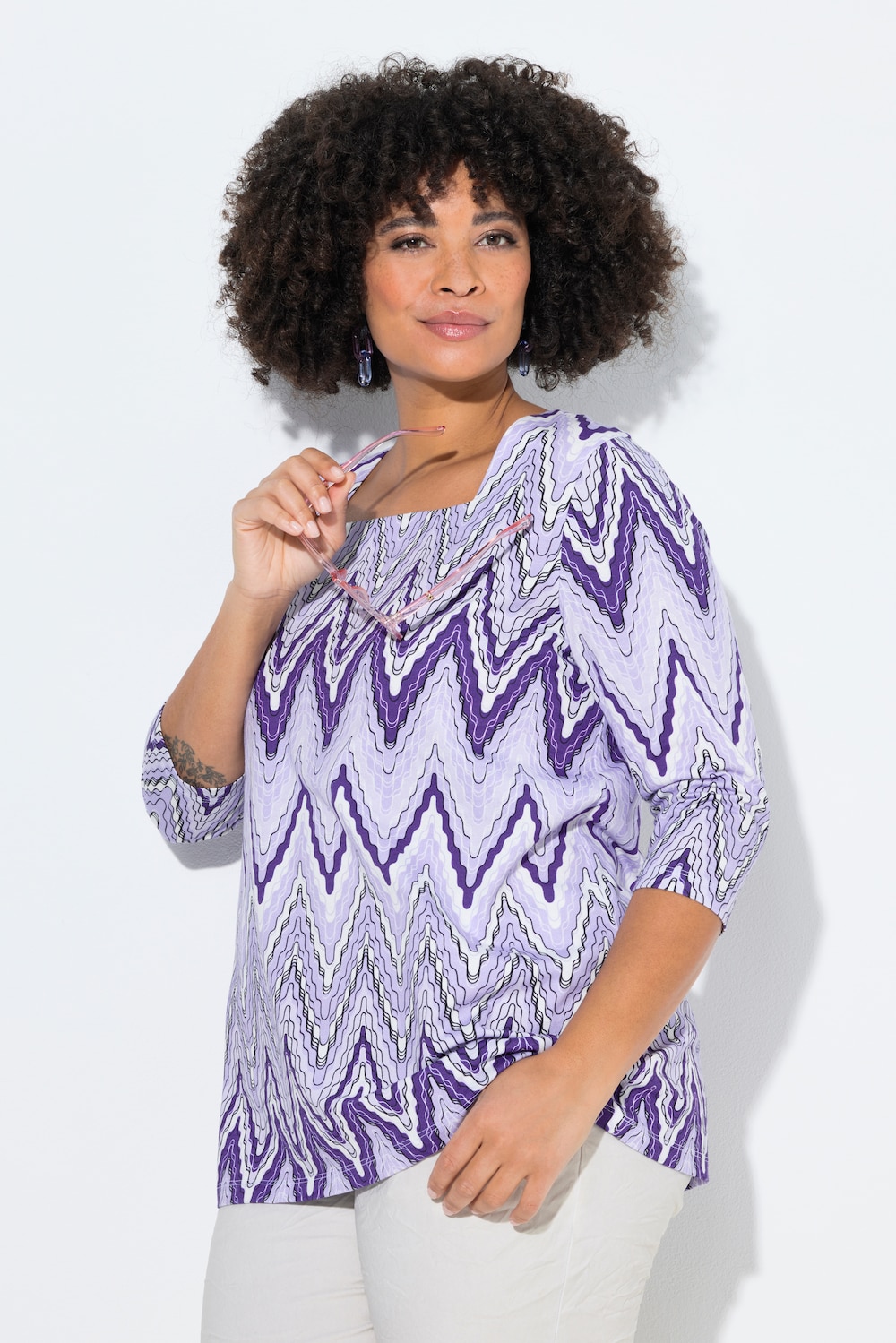 T-shirt, A-lijn, zigzagpatroon, carrÃ©hals