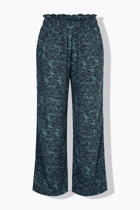 spodnie, szerokie nogawki, wysoki stan, moro