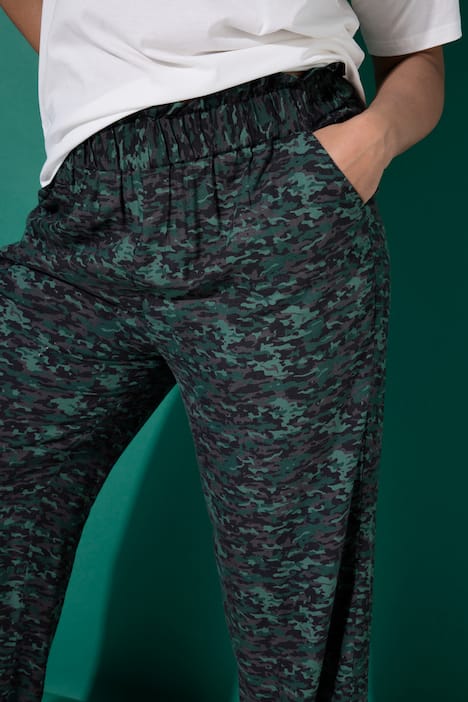 spodnie, szerokie nogawki, wysoki stan, moro