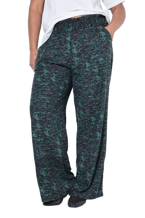 Kalhoty, široké nohavice, elastický pas, maskáčový vzor