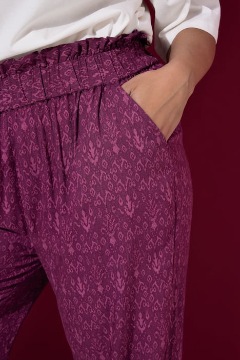 Spodnie, szerokie nogawki, wysoki stan, paisley