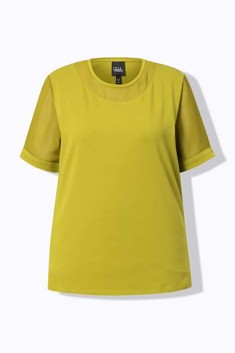 T-shirt, transparante ronde hals, korte mouwen