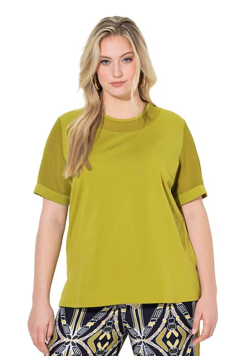 Tričko, transparentní kulatý výstřih, polodlouhý rukáv