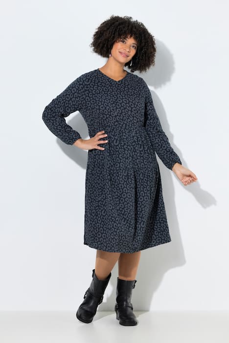 Midikleid, A-Linie, Musselin, Leomuster