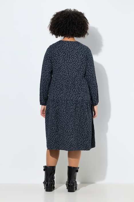 Midikleid, A-Linie, Musselin, Leomuster