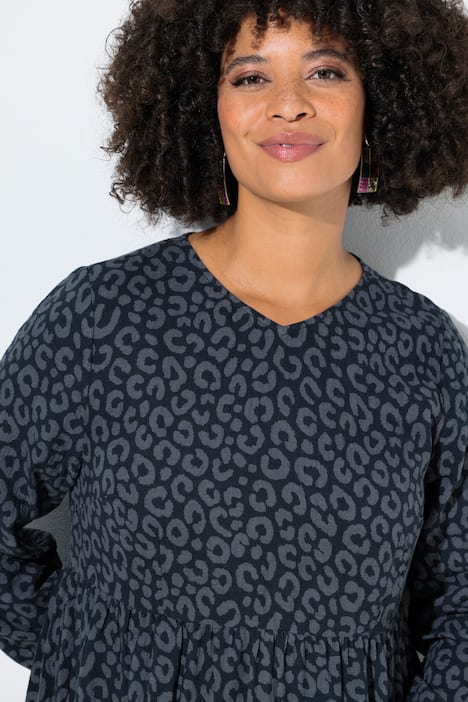 Midikleid, A-Linie, Musselin, Leomuster