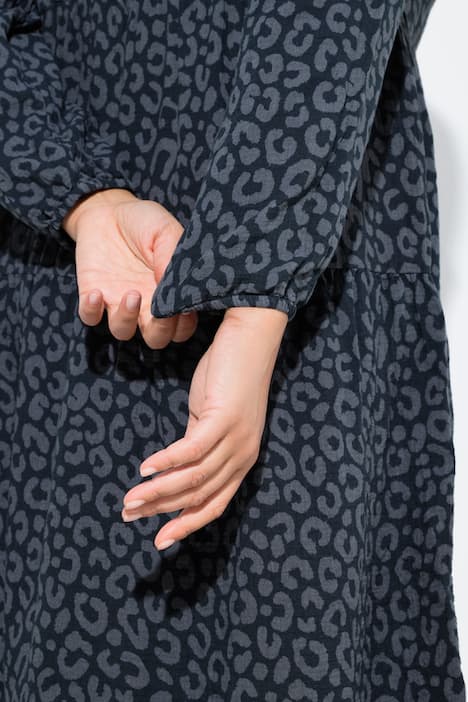 Midikleid, A-Linie, Musselin, Leomuster