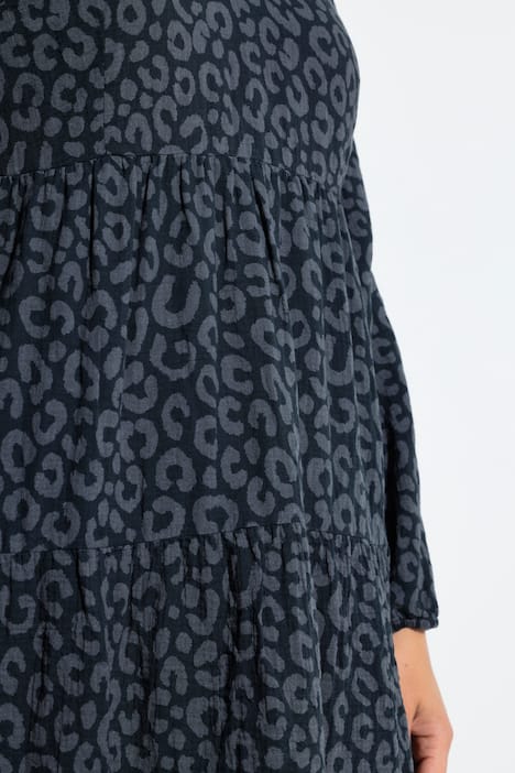 Midikleid, A-Linie, Musselin, Leomuster