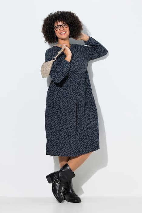 Midikleid, A-Linie, Musselin, Leomuster