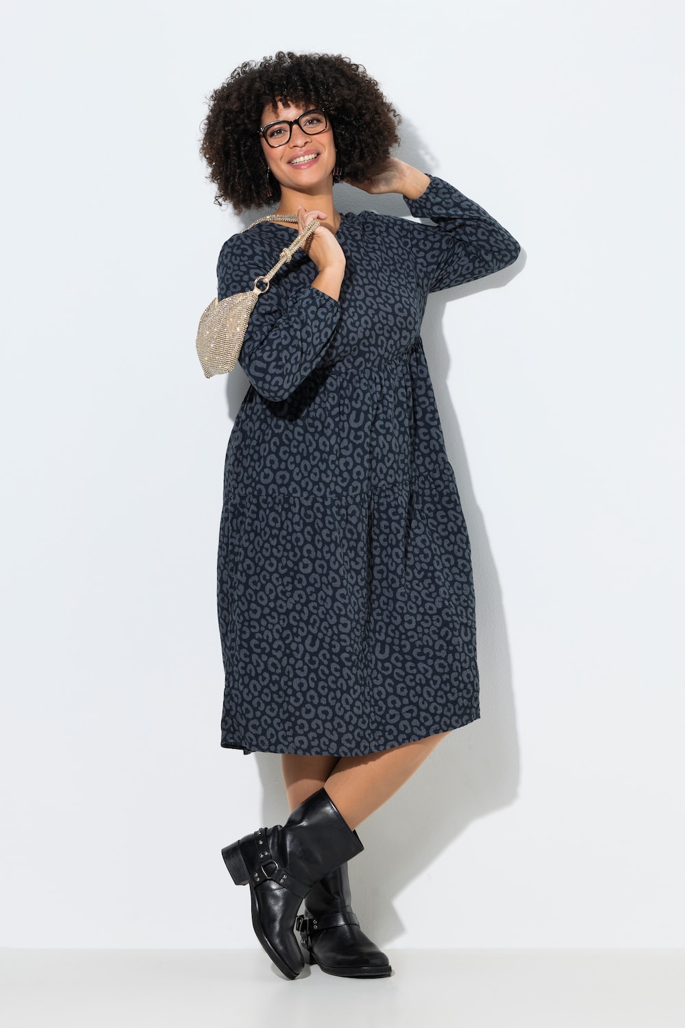 Midikleid, A-Linie, Musselin, Leomuster