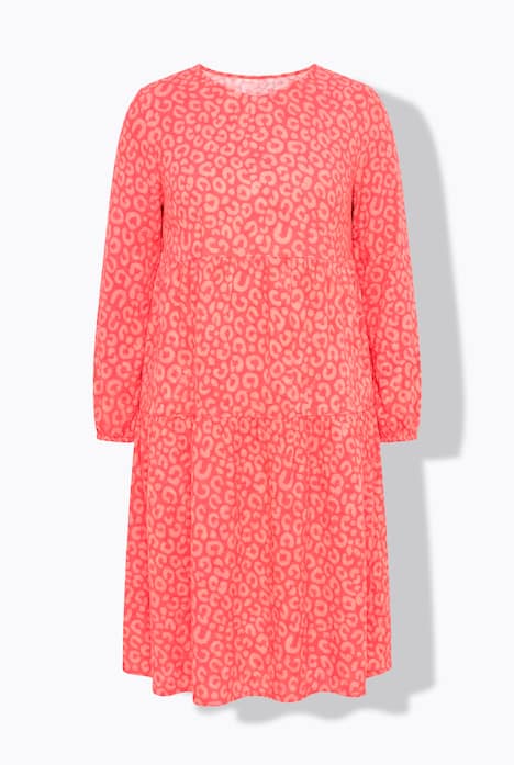 Midikleid, A-Linie, Musselin, Leomuster