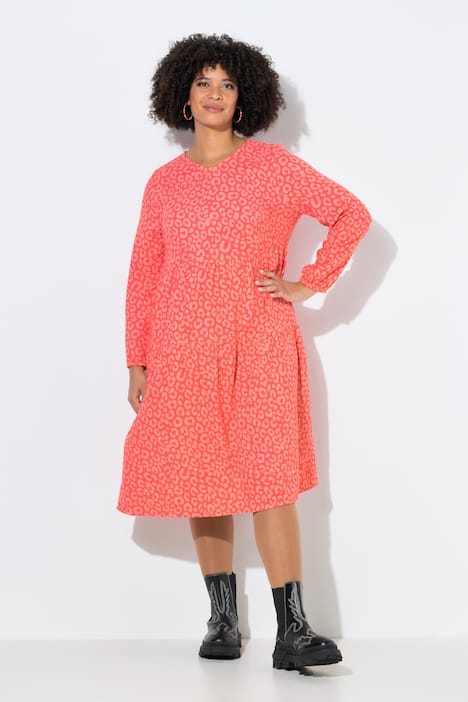 Midikleid, A-Linie, Musselin, Leomuster