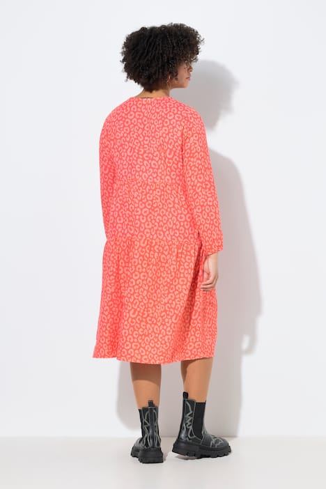 Midikleid, A-Linie, Musselin, Leomuster