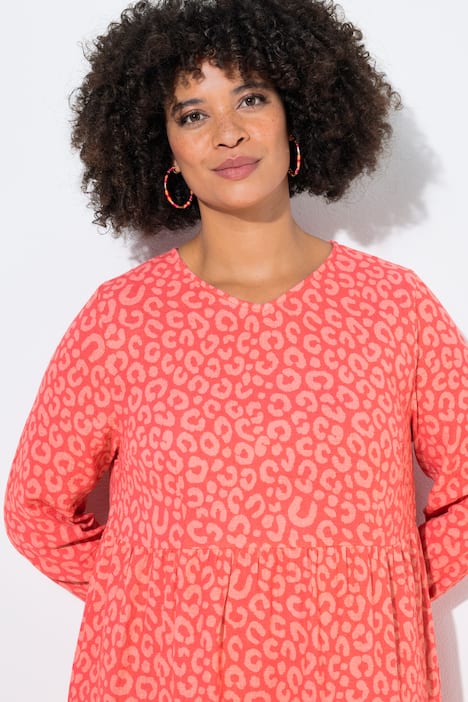 Midikleid, A-Linie, Musselin, Leomuster