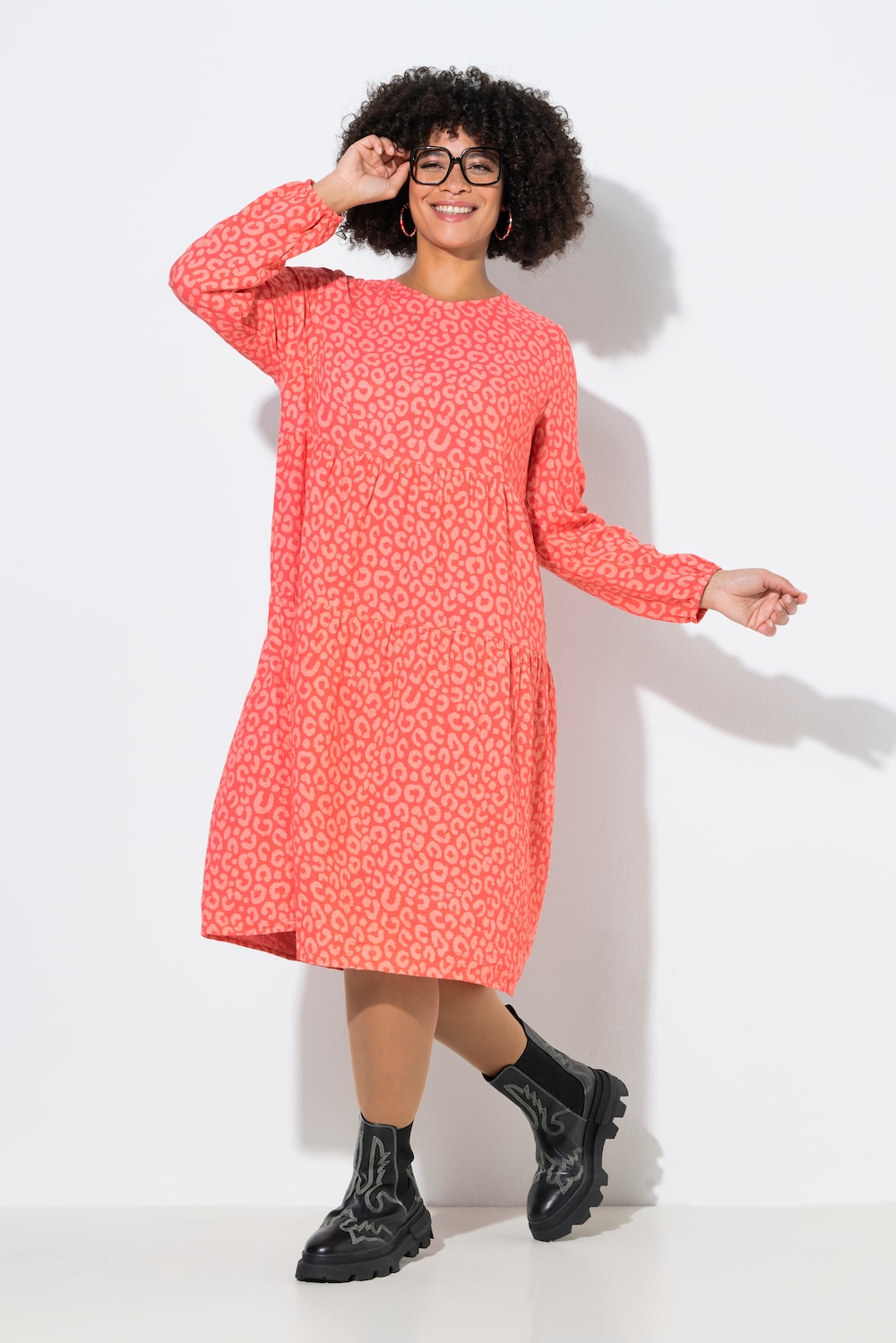 Midikleid, A-Linie, Musselin, Leomuster