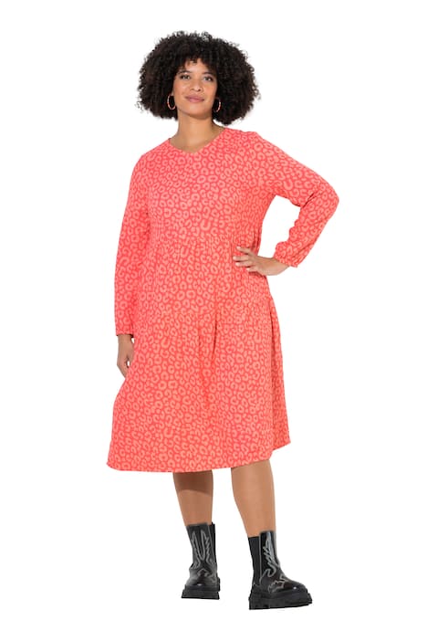 Midi šaty, A střih, mušelín, leopardí vzor