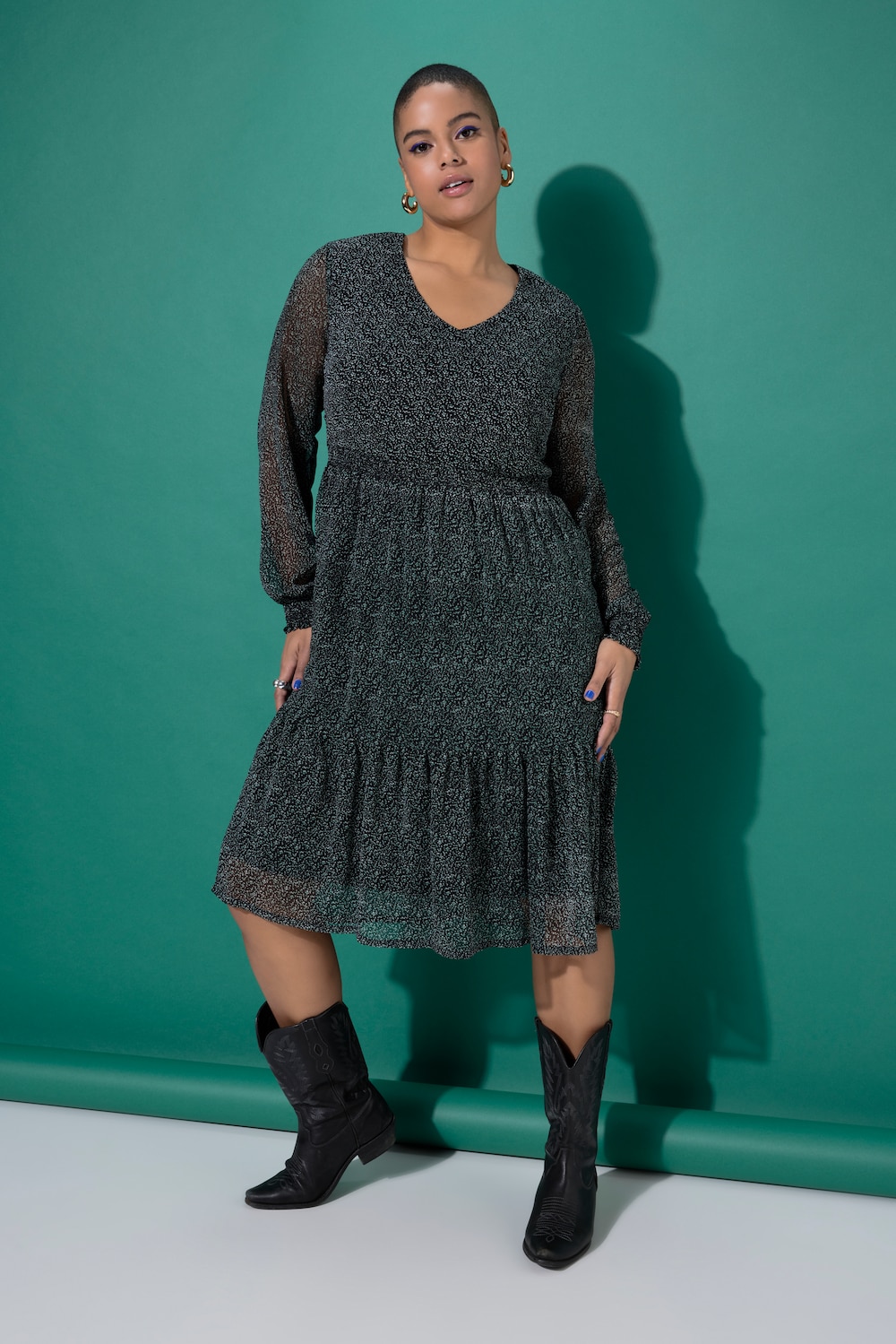 Midikjole, A-form, dobbeltlag, minimalistisk mønster