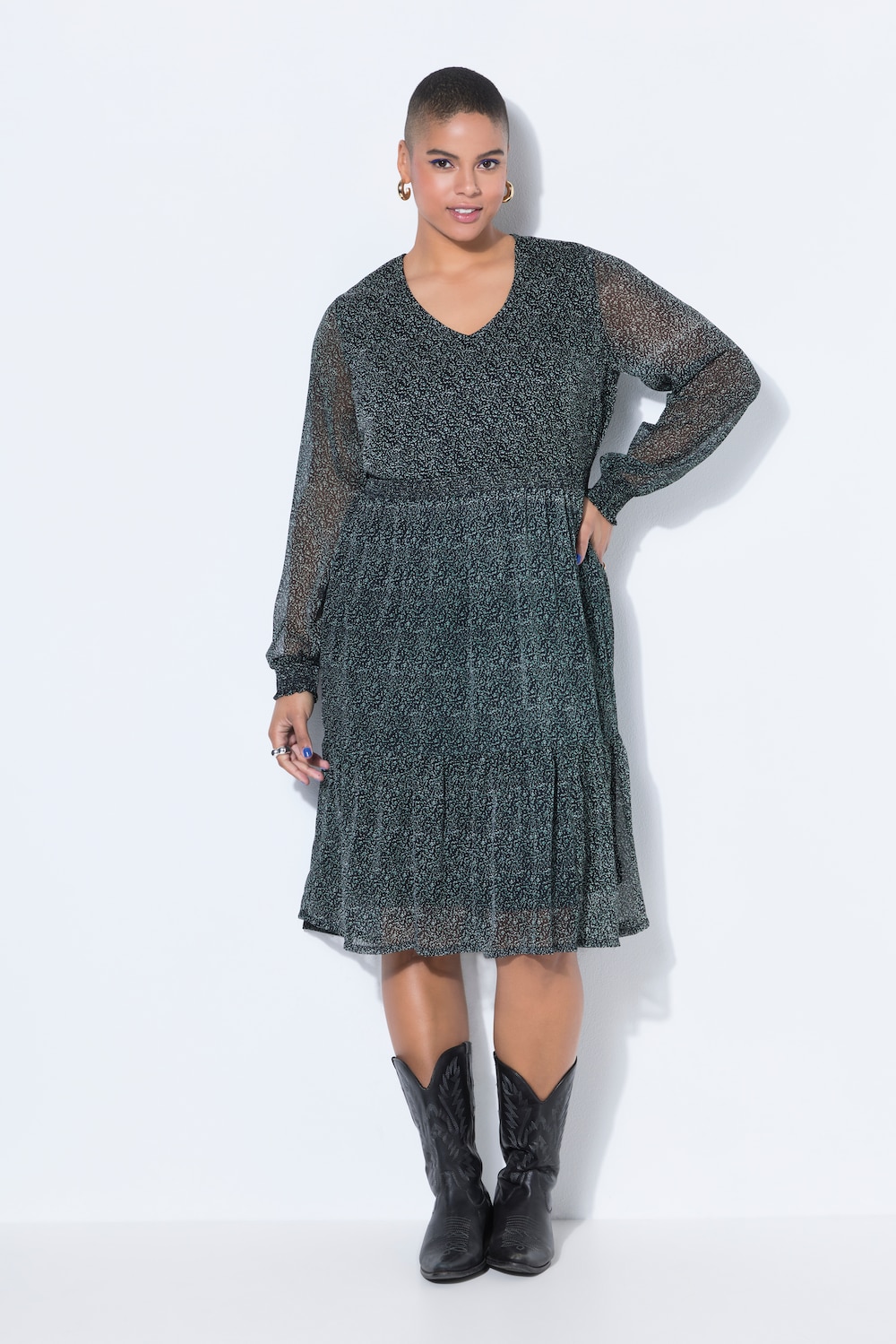 Midikleid, A-Line, doppellagig, Minimal-Muster