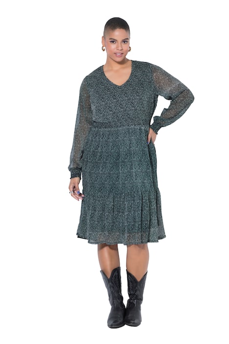 Midi šaty, A střih, dvouvrstvé, drobný vzor