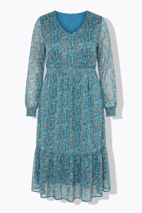 Maxikleid, A-Line, Print mit Glitzerfäden, Saumvolant