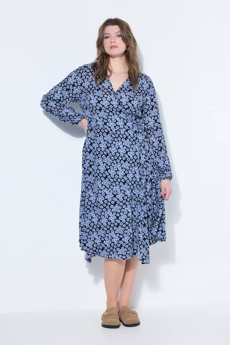 Robe portefeuille maxi, coupe évasée, motif all-over et fond de robe en jersey