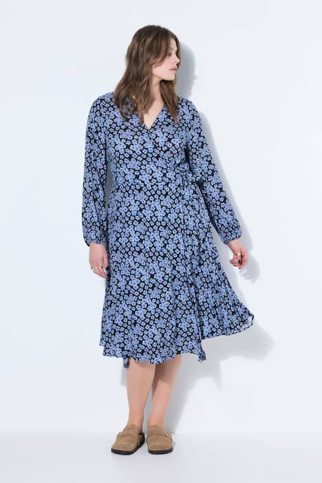 Robe portefeuille maxi, coupe évasée, motif all-over et fond de robe en jersey