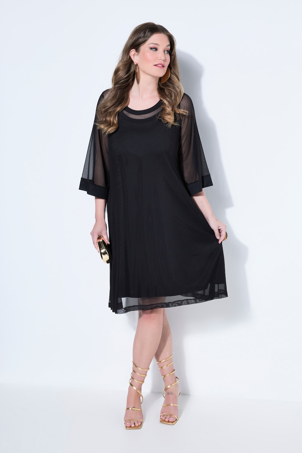 Meshkleid, A-Linie, 3/4-Trompetenärmel