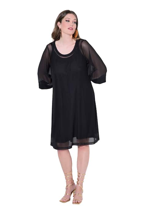 Síťované šaty, áčkový střih, 3/4 trumpetové rukávy