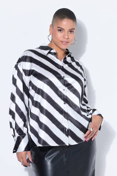 Overhemdblouse, oversized model, satijn, dwarsstrepen