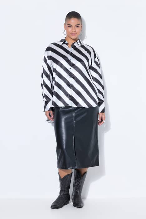 Overhemdblouse, oversized model, satijn, dwarsstrepen