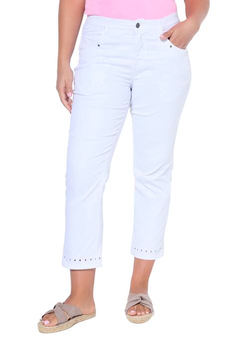 7/8 slim fit džíny, lem s jemnou vyšívkou