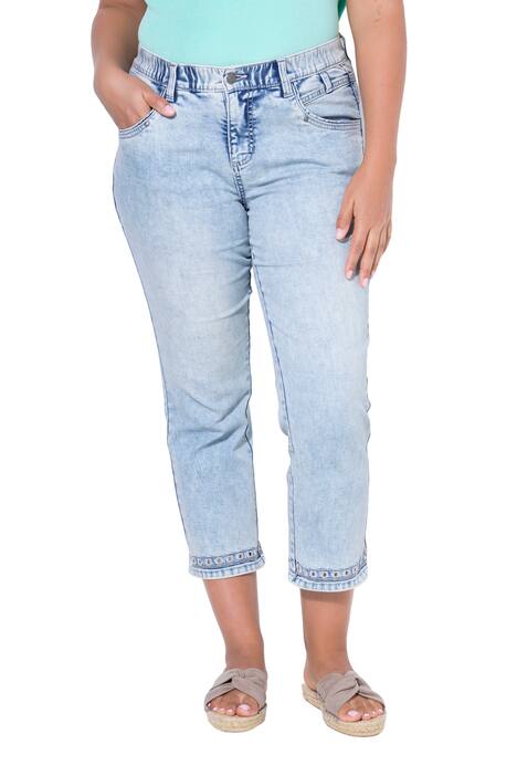 7/8 slim fit džíny, lem s jemnou vyšívkou