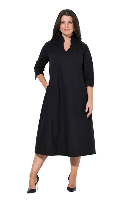 Midi šaty, papírový dojem, áčkový střih, kalichový límec, 3/4 rukávy