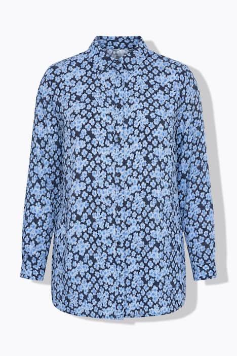 Bluzka koszulowa, szeroki, prosty krój, w kwiaty, długi rękaw