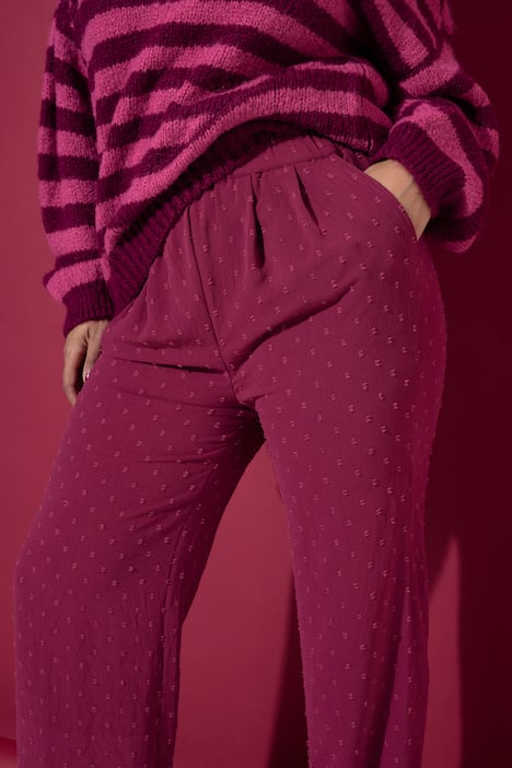 Broek, wijde pijpen, hoge taille, stippenstructuur