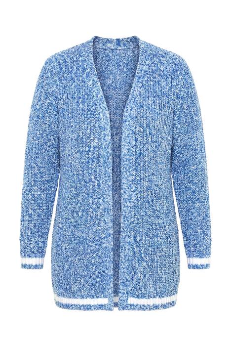 Rozepínací svetr, delší, otevřený střih, srdce na zádech