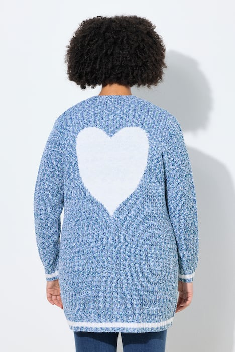 Cardigan, længere, åben pasform, hjerte på ryggen
