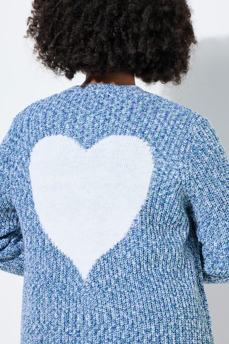 Cardigan, længere, åben pasform, hjerte på ryggen