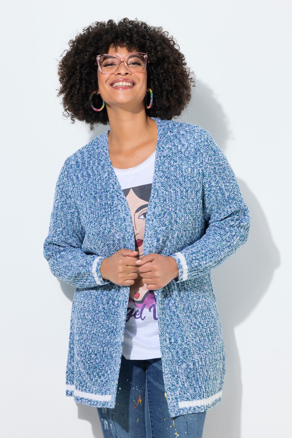 Cardigan, længere, åben pasform, hjerte på ryggen