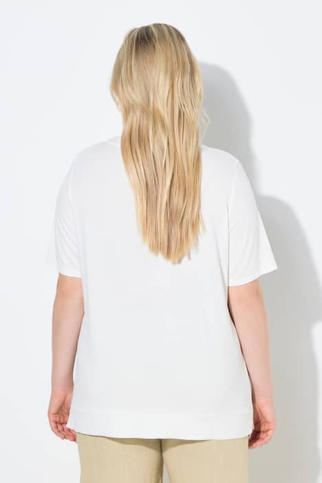 T-Shirt, Blütenmotiv, Ziersteine, Rundhals, Halbarm