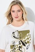 T-Shirt, Blütenmotiv, Ziersteine, Rundhals, Halbarm