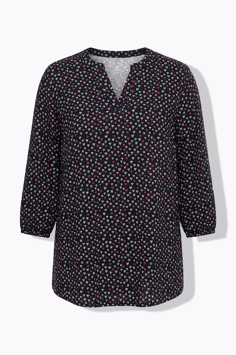 Bluse, A-Linie, Viskose, Herz-Muster, 3/4-Ärmel