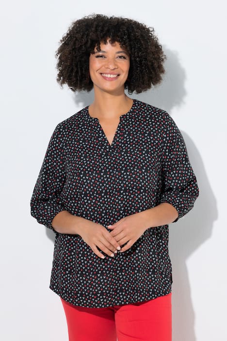 Bluse, A-Linie, Viskose, Herz-Muster, 3/4-Ärmel