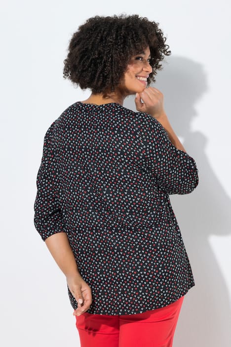 Bluse, A-Linie, Viskose, Herz-Muster, 3/4-Ärmel