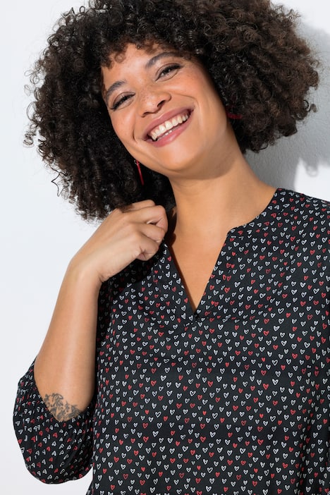 Bluse, A-Linie, Viskose, Herz-Muster, 3/4-Ärmel