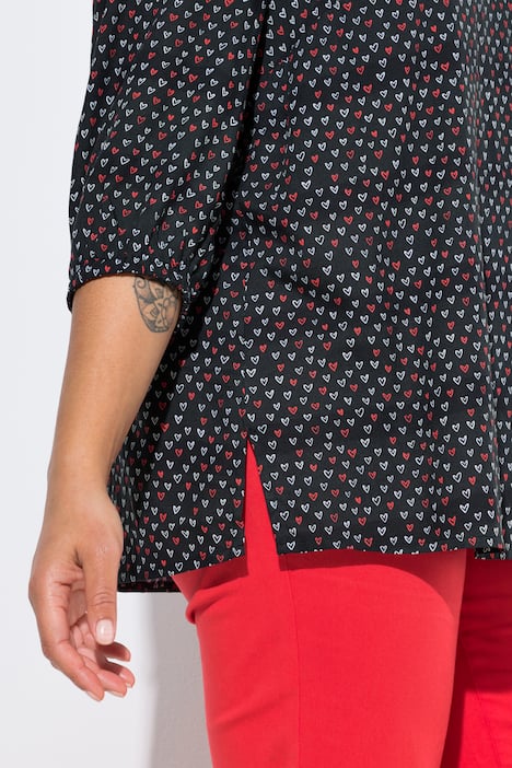 Bluse, A-Linie, Viskose, Herz-Muster, 3/4-Ärmel