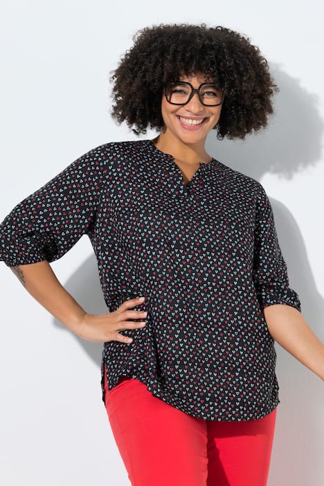 Bluse, A-Linie, Viskose, Herz-Muster, 3/4-Ärmel
