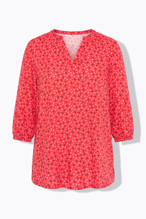 Bluse, A-Linie, Viskose, Herz-Muster, 3/4-Ärmel