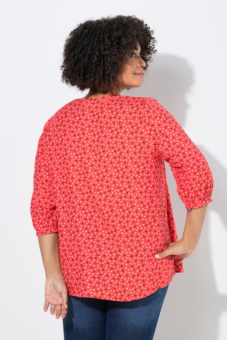 Bluse, A-Linie, Viskose, Herz-Muster, 3/4-Ärmel
